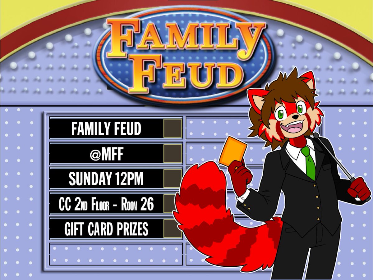 TokensArcade's tweet image. ITS TIME TO PLAY THE FEUD!!!!

I&apos;ll be hosting Family Feud: Furry Edition at #MFF Sunday at 12pm!!!

Prizes at the ready~

If you&apos;re planning on going, mark it on your Sched here:

sched.co/2AERK

Hope to see y&apos;all there! :D