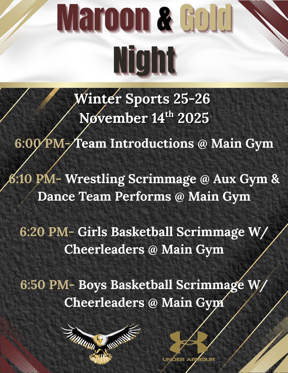 Maroon and Gold Night is tomorrow at 6:00!  Good Luck Eagles!