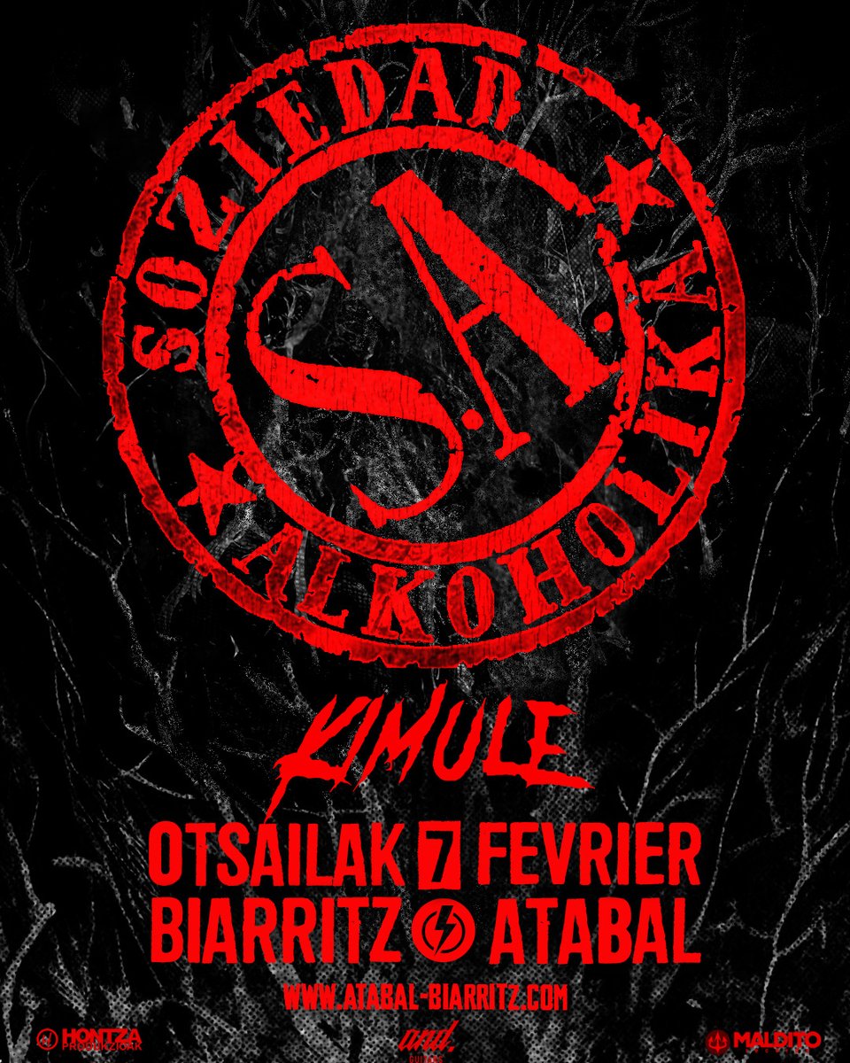 HontzaP's tweet image. @SoziAlkoholika eta ´ConfrontacionTour2026´:
-Otsailak 07 Fevrier - Biarritz - @AtabalBiarritz 
Talde Gonbidatua - Groupe invité: @kimulemetal
Sarrerak/Billets: soziedadalkoholika.com
#soziedadalkoholika #SA #confrontacion #confrontaciontour #atabal #atabalbiarritz #biarritz