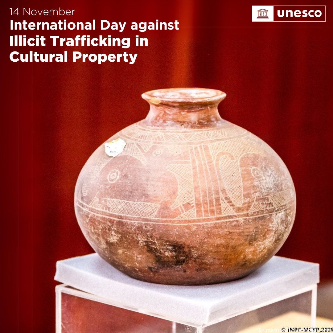 UN's tweet image. Friday is the International Day against Illicit Trafficking in Cultural Property.

The illicit trade in cultural goods robs communities of their heritage, identity and history.

Learn how @UNESCO works to #ProtectHeritage and combat this global crime: unesco.org/en/days/agains…