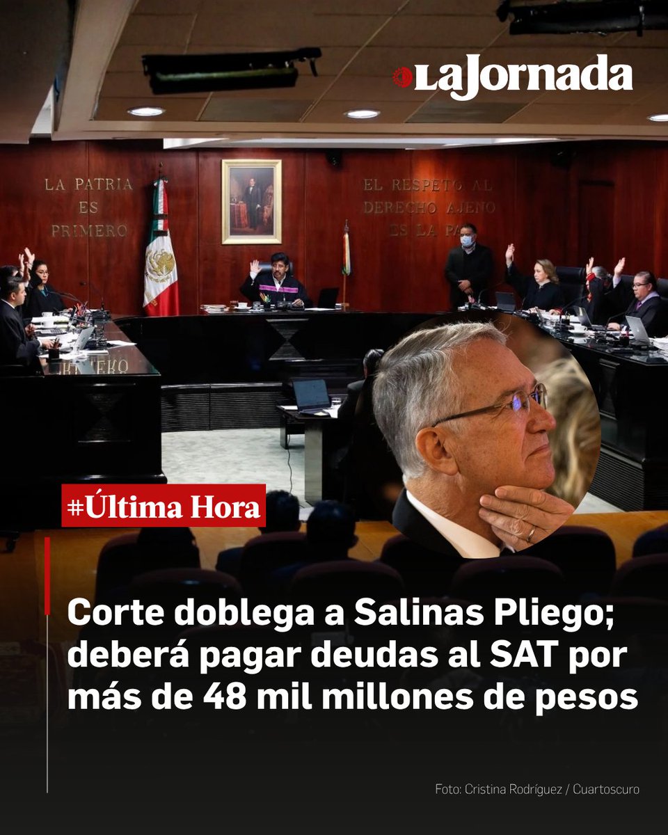 💰 La Suprema Corte de Justicia de la Nación (SCJN) resolvió por unanimidad y de forma definitiva siete juicios fiscales contra Elektra y TV Azteca. 

El Pleno confirmó las sentencias que obligan a las empresas de Grupo Salinas a pagar más de 48 mil 326 millones de pesos por