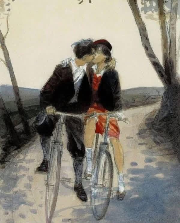 Jean Pierre Gibrat, b. 1954, French artist and comic book writer and Illustrator

A Kiss on a Bike, 1954