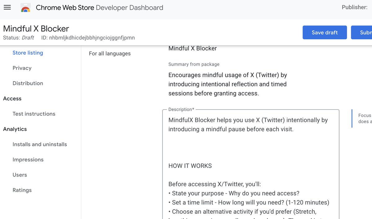 unscripted_path's tweet image. Day 43 of building: 

Planned 4 tasks; 2 each in parallel. 
Time allocated - 2 hours 

Ater 3.5 hours: Complete 1 task 😢

But, finally pushing the X-blocker chrome extension to chrome web store for review today.

#buildinpublic