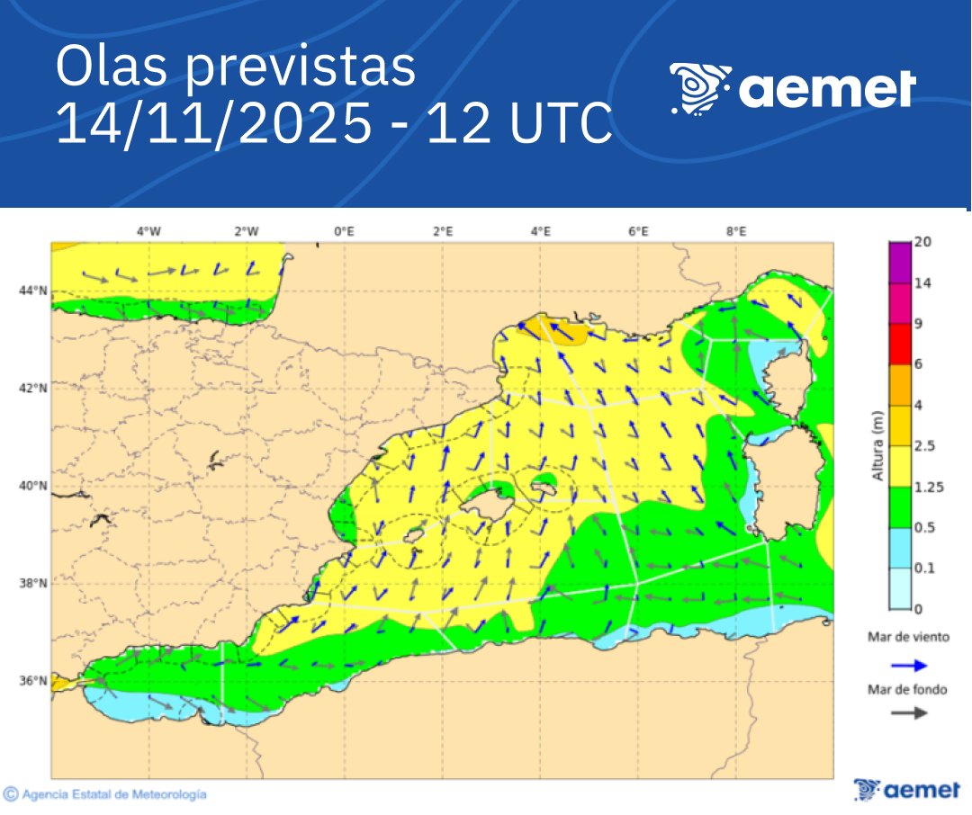 Mañana viernes en el #Mediterraneo occidental tenemos avisos en León, Provenza y Córcega.

aemet.es/es/eltiempo/pr…