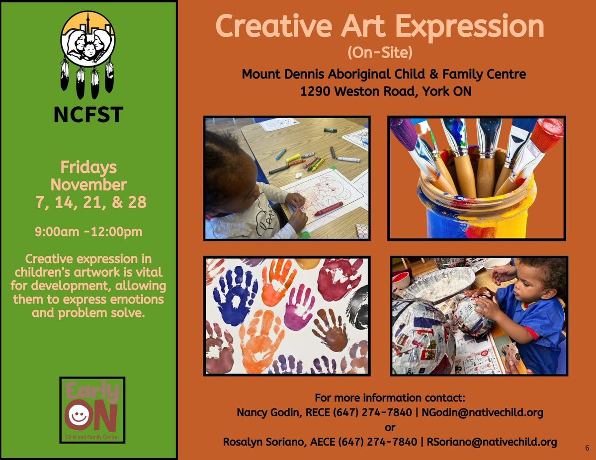 Fridays in November are for getting our hands messy! Drop in to our Mount Dennis EarlyON for a fun, hands-on program. See flyer for details.

@mountdennisaboriginalcfc @mtdennishub