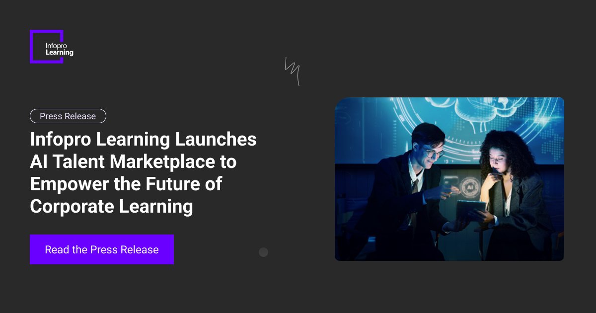 InfoproLearning's tweet image. Infopro Learning launches the &apos;AI Talent Marketplace,&apos; empowering organizations and professionals to harness AI for learning innovation. Read press release for details: hubs.ly/Q03S_7VL0

#infoprolearning #unlockpotential #aitalent #ai