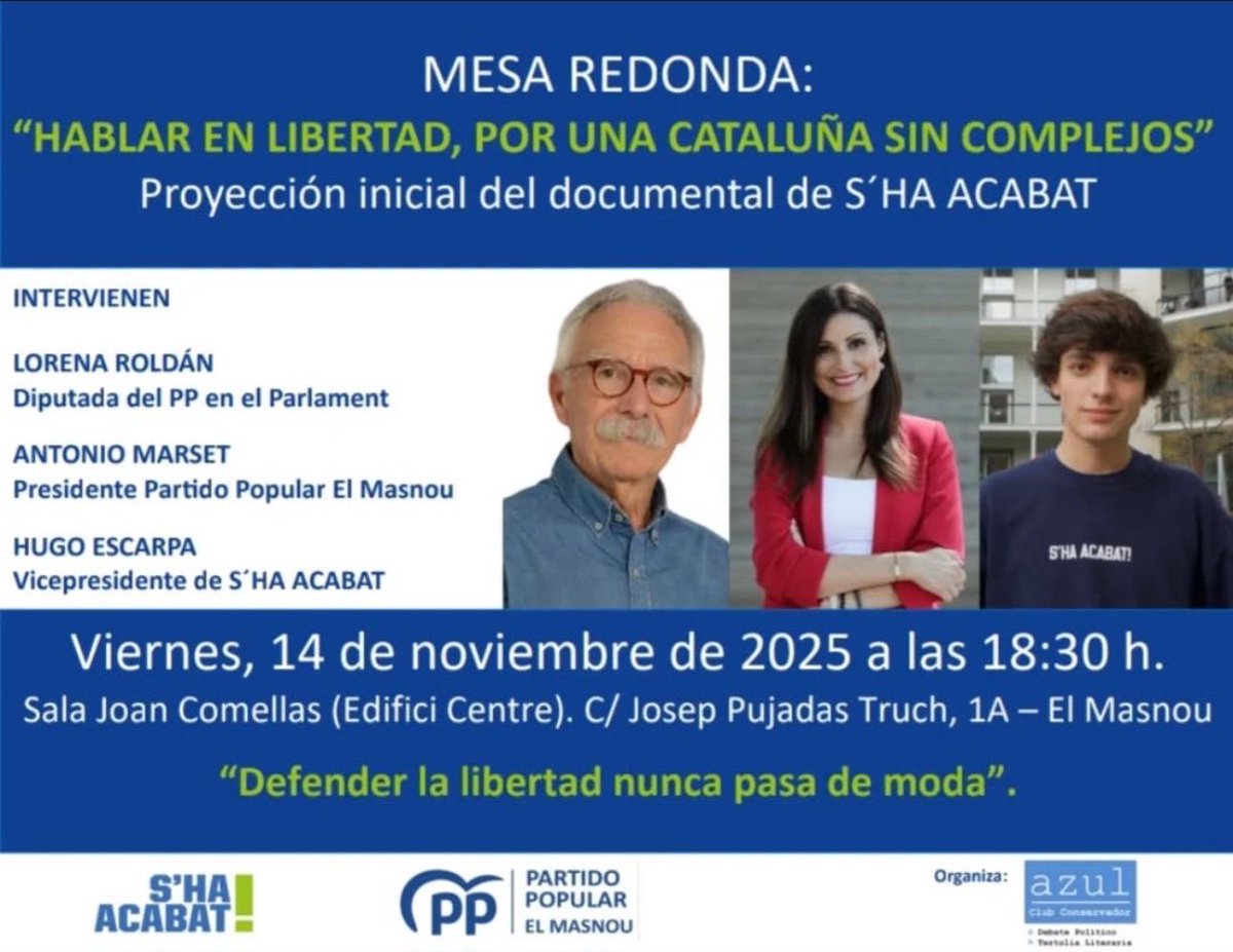 ‼️Mañana estaremos en El Masnou presentando nuestro documental y charlando sobre la libertad.

¡Os esperamos junto al <a href="/PPCMasnou/">Populars del Masnou</a>!