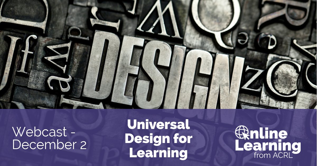 Make sure to join us on Dec. 2 for the Online Learning webcast "Universal Design for Learning." The webcast will examine how UDL reduces the need for individual accommodations by anticipating a wide range of learning styles and needs. bit.ly/43sccQJ