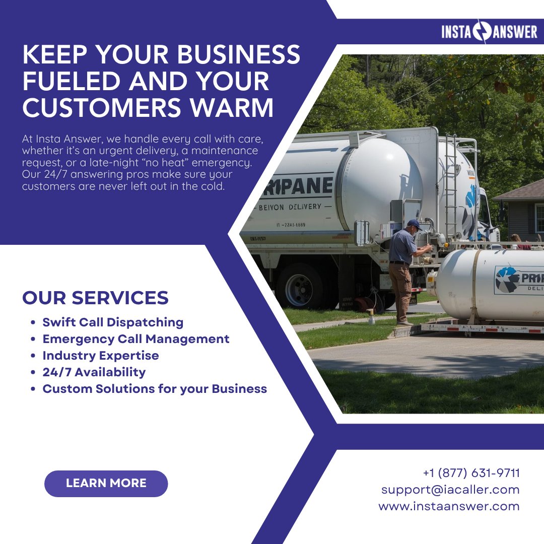 Insta_Answer's tweet image. You keep the tanks full we’ll keep the communication flowing. Because great service shouldn’t stop when the office closes!

Call (877) 631-9711 or email support@iacaller.com to keep your customer service running hot all season long.

#PropaneRefill #CSR #InstaAnswer #Propane