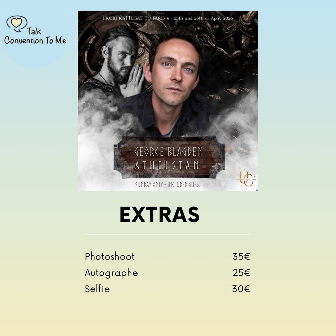 Ragga Ragnars &amp; George Blagden seront présents pour la dernière convention Vikings #FKTP4 le Dimanche 26 Avril 2026 uniquement, à Paris, avec <a href="/Union_Conv/">Union Conventions</a> ⚔️

💸: billetweb.fr/from-kattegat-…