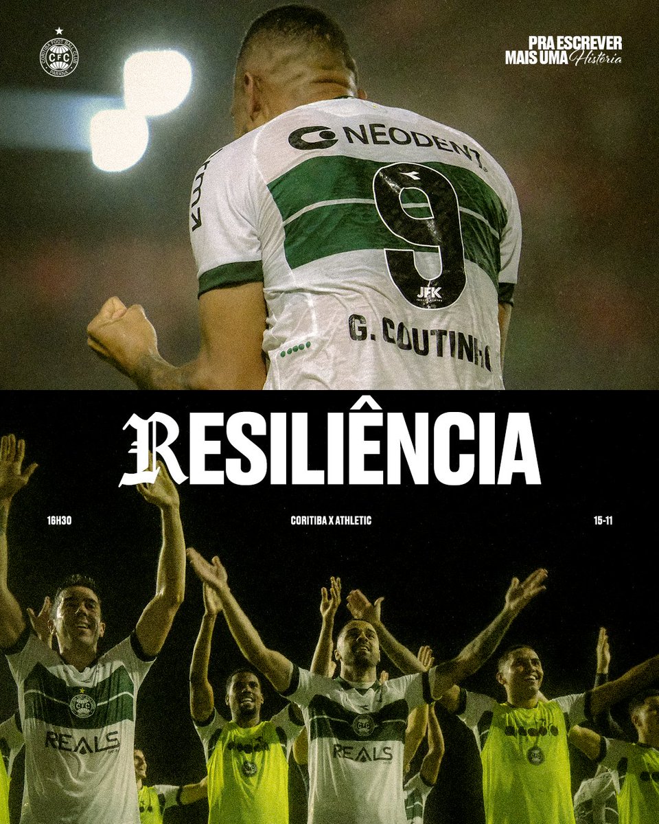 Coritiba's tweet image. 𝑪𝒂𝒑𝒊́𝒕𝒖𝒍𝒐 4 - Para escrever mais uma história. 📝

Cada suor, cada cicatriz, cada passo, cada novo dia, tudo é parte da mesma história de luta. E enquanto tiver luta, terá Coritiba. Resiliência. Até o último minuto. 

Sábado, no Couto. 

🟢⚪ #CFCxATH #CoxaNoBrasileiro