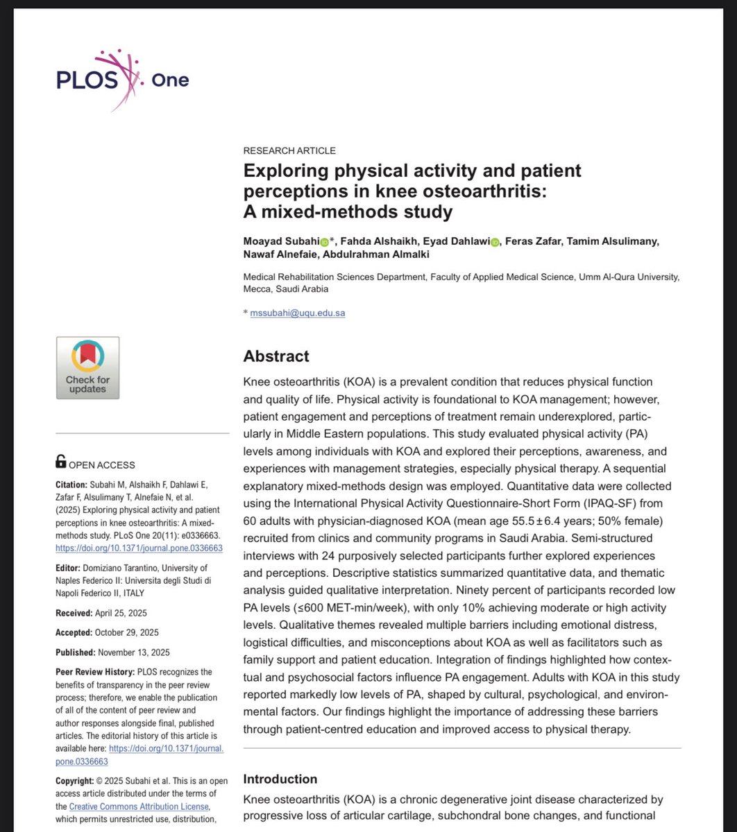 الحمد لله 🤍
 نُشر بحثنا بمجلة PLOS ONE العالمية،

كل الشكر والثناء والتقدير للمشرف الدكتور مؤيد سبحي <a href="/MoayadSubahi/">Dr. Moayad Subahi</a>
على كل ما قدّمه لنا من علم وتوجيه ودعم خلال مراحل البحث 🙏

كانت تجربة ثرية تعلّمنا منها الكثير، والحمد لله على هذا الإنجاز الذي نفتخر به 🤍