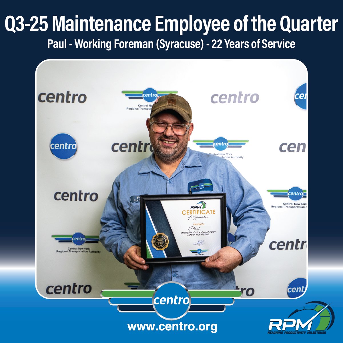 GoCentroBus's tweet image. Centro’s employee recognition program promotes a positive work environment by recognizing teamwork, communication, and an appreciation for diverse abilities across all employee categories. Congratulations to our 2025 Q3 winners! #GoCentroBus #RPM #employeerecognition