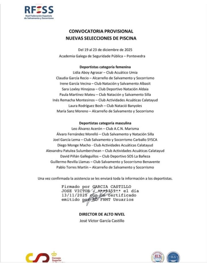 CONCENTRACIÓN NOVAS SELECCIÓNS 

O noso deportista Joel García foi convocado pola <a href="/RFESS1/">RFESS</a> para participar na concentración de piscina novas seleccións, que terá lugar do 19 ao 23 de decembro en Pontevedra. Unha chamada que pon en valor o seu gran traballo.

Parabéns!
#FORZASYSCA