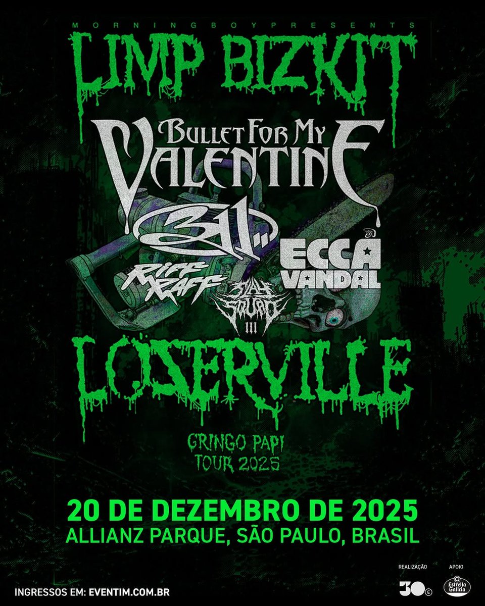 downstagebra's tweet image. Sai YUNGBLUD, entra Bullet for my Valentine!

30e anunciou a mudança no lineup da LOSERVILLE TOUR agora há pouco

O evento segue com Limp Bizkit, 311, Ecca Vandal, Riff Raff e Slay Squad em São Paulo