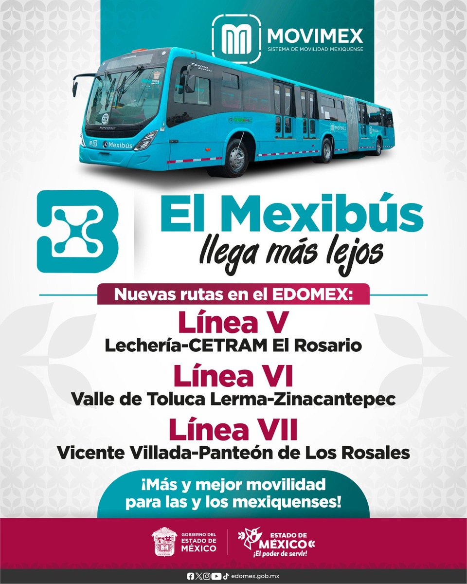 ModernoEdomex's tweet image. Nuevas rutas del Mexibús, Líneas V, VI, VII
Que bueno que con la ampliación de las #NuevasRutasMexibús, se cuenta con una movilidad más rápida y eficiente, en el #EdoMex. @delfinagomeza   @SEMOV_Edomex. #ElPoderDeServir |