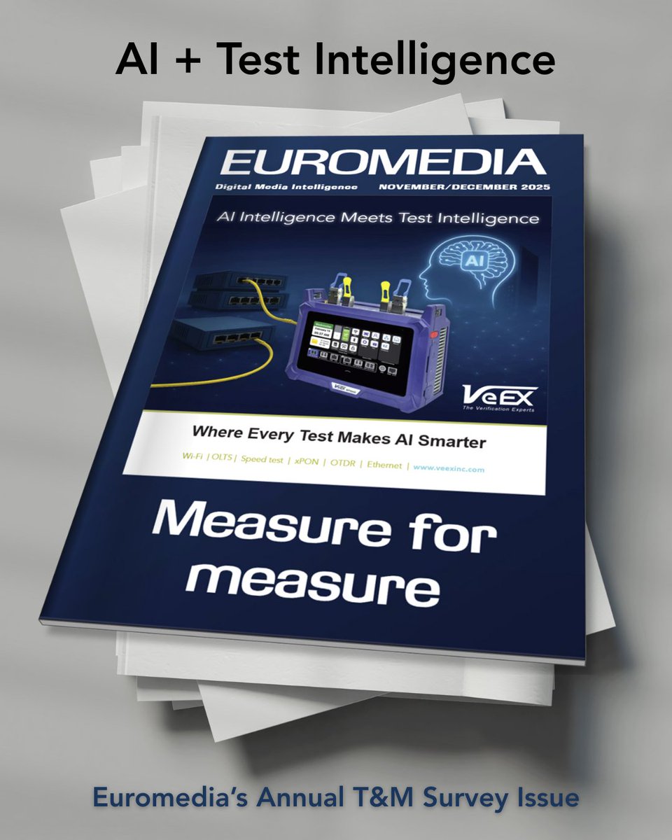 VeEXInc's tweet image. Euromedia&apos;s Test &amp;amp; Measurement survey digs into key topics on every network operator’s mind - AI, cost reduction, SaaS models, and the future of service assurance. We’re excited to see VeEX featured on the front cover!
hubs.ly/Q03T5_Mg0
#Euromedia #NetworkTesting #veexinc