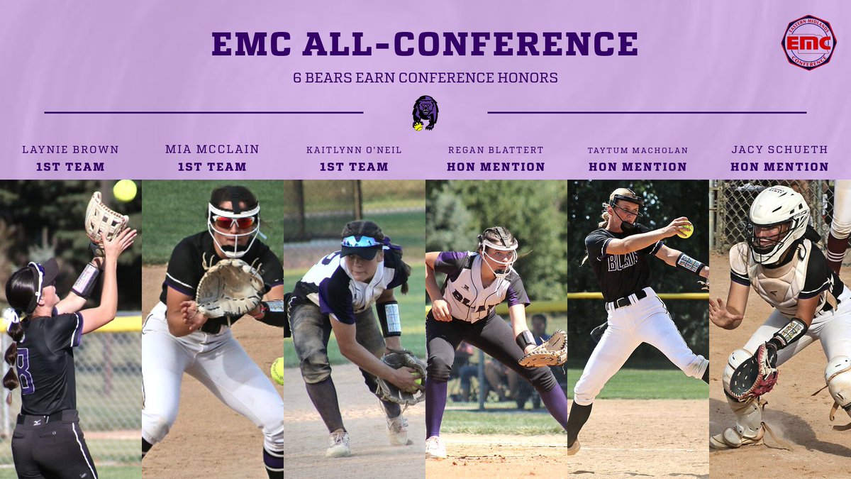 Congrats to the following Blair Bears who have earned EMC All-Conference honors for the 2025 season. 

EMC 1st Team
🟣 Laynie Brown
🟣 Mia McClain
🟣 Kaitlynn O'Neil

EMC Honorable Mention
🟣 Regan Blattert
🟣 Taytum Macholan
🟣 Jacy Schueth