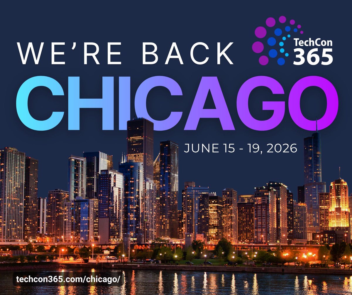 TechCon365's tweet image. 🚨 TechCon 365 Microsoft 365 and Power Platform Conference returns to Chicago!
📍 McCormick Place | 🗓️ June 15–19, 2026

Featuring 5 days of cutting-edge content across Microsoft 365, AI, and the Power Platform.

Why Chicago 2026 Stands Out:
✅ Stay current with Microsoft…