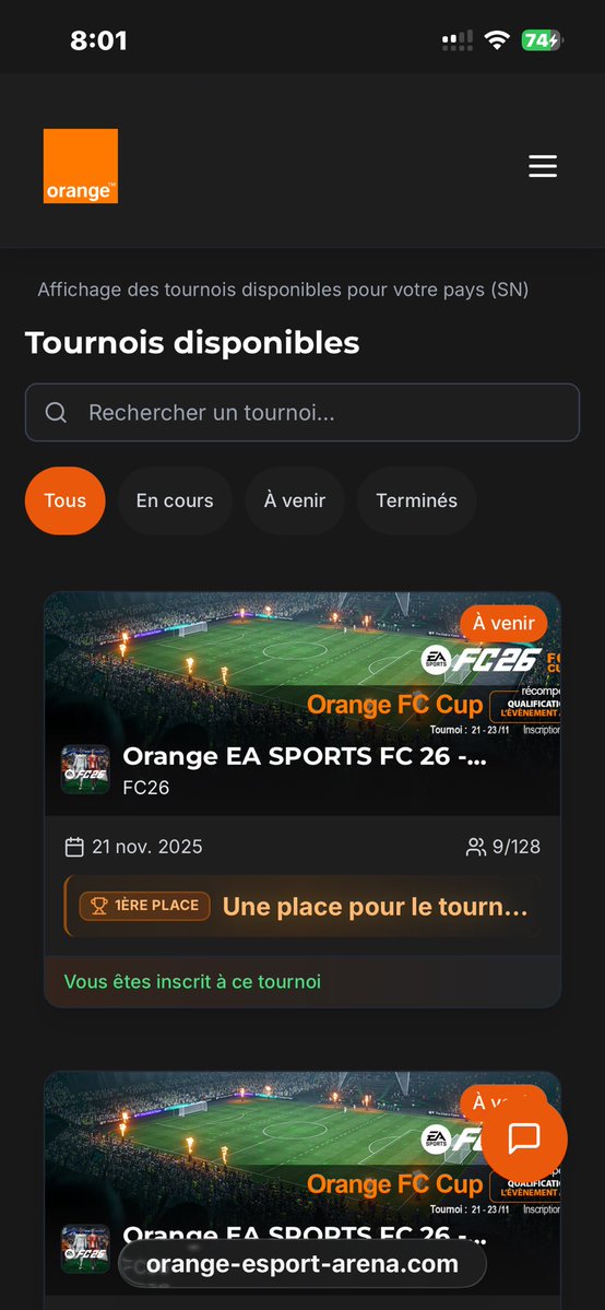 Pendant ce temps <a href="/orange_sn/">Orange Sénégal</a> organise un tournoi EN LIGNE censé désigner le meilleur joueur du pays, on le fait sans aucun CASHPRIZE, avec tous les risques du online, bugs, connexions instables.

Vous êtes censés motiver les joueurs, pas les décourager (que 9 inscrits mdrr…)