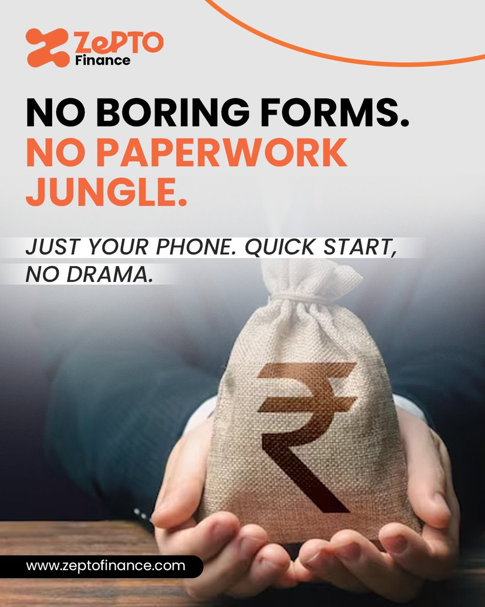 Zeptofinance's tweet photo. Simplify your finance journey with Zepto Finance.
No long forms. No paperwork. Just seamless digital processing — quick, smart, and transparent. ⚡💼
.
.
.
#ZeptoFinance #DigitalFinance #SmartMoney #FastApproval #NoPaperwork #FinancialSolutions #BusinessGrowth #FinanceSimplified https://t.co/F6iQa35hTj