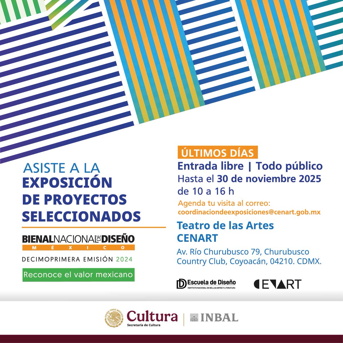 ¡Últimos días! asiste a la exposición de proyectos seleccionados de la Bienal Nacional de Diseño 11ª Emisión 2024! Agenda tu visita al correo: coordinaciondeexposiciones@cenart.gob.mx #BienalDeDiseño #DiseñoMexicano #INBAL #Cultura #CENART