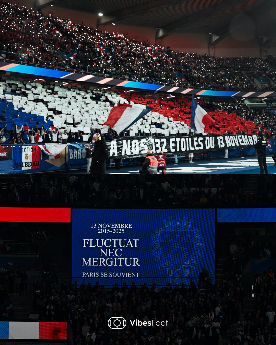 VibesFoot's tweet image. « 𝗔̀ 𝗡𝗢𝗦 𝟭𝟯𝟮 𝗘́𝗧𝗢𝗜𝗟𝗘𝗦 𝗗𝗨 𝟭𝟯 𝗡𝗢𝗩𝗘𝗠𝗕𝗥𝗘 » ✨

Le public du Parc des Princes rend hommage aux personnes décédées suite aux attentats de Paris. 🕊️🇫🇷
