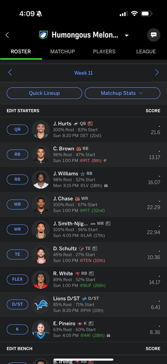 TimLeonard11's tweet photo. @joeorrico 4-6 roster but I have Irving on my bench so if he comes back next week… watch out! https://t.co/noDMNJn5x2