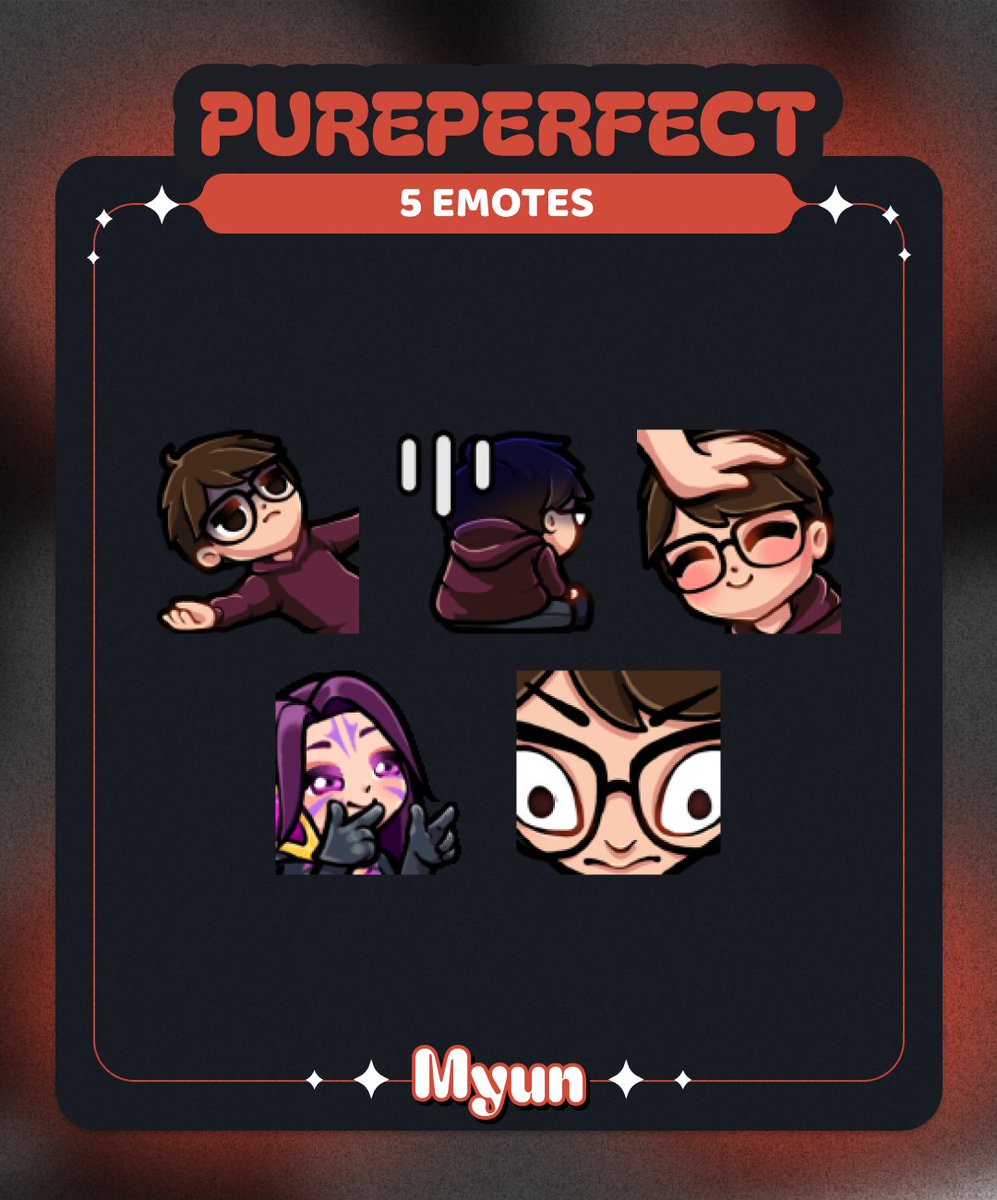 Myun_TV's tweet photo. Ma dernière commande d'emotes faites pour la chaine de @PurePerfectLoL ✨ https://t.co/pfNyy51Hrz
