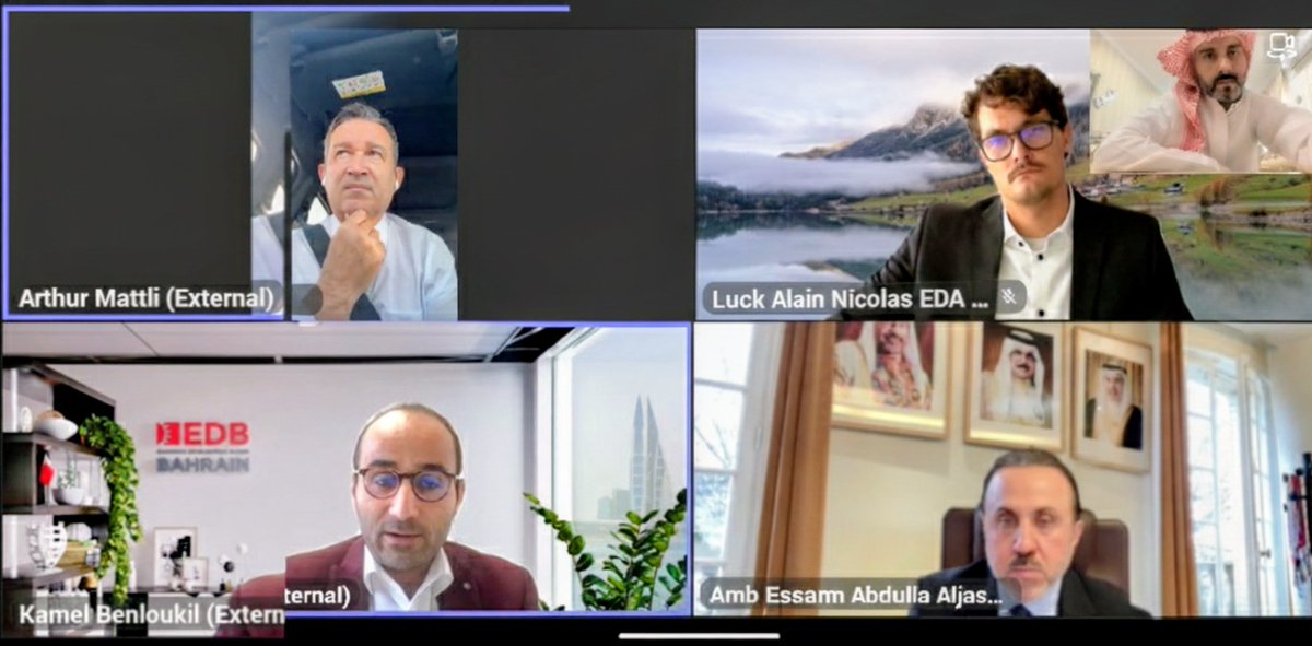 Une réunion virtuelle fructueuse a eu lieu, réunissant Son Excellence M. Essam Abdulaziz Al Jassim, Ambassadeur de Bahreïn à Paris (non-résident en Suisse), et Son Excellence M. Arthur Mattli, Ambassadeur de Suisse désigné à Bahreïn (résidant à Abou Dhabi).
 #EDB #EDA
