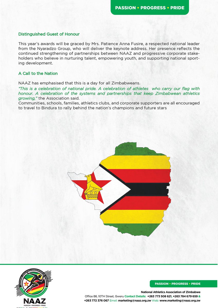 NAAZassociation's tweet photo. NAAZ Invites the Zimbabwean nation to bindura as they host the grand finale of Zimbabwean athletics 🏆 https://t.co/ZHpjx1Dsxj