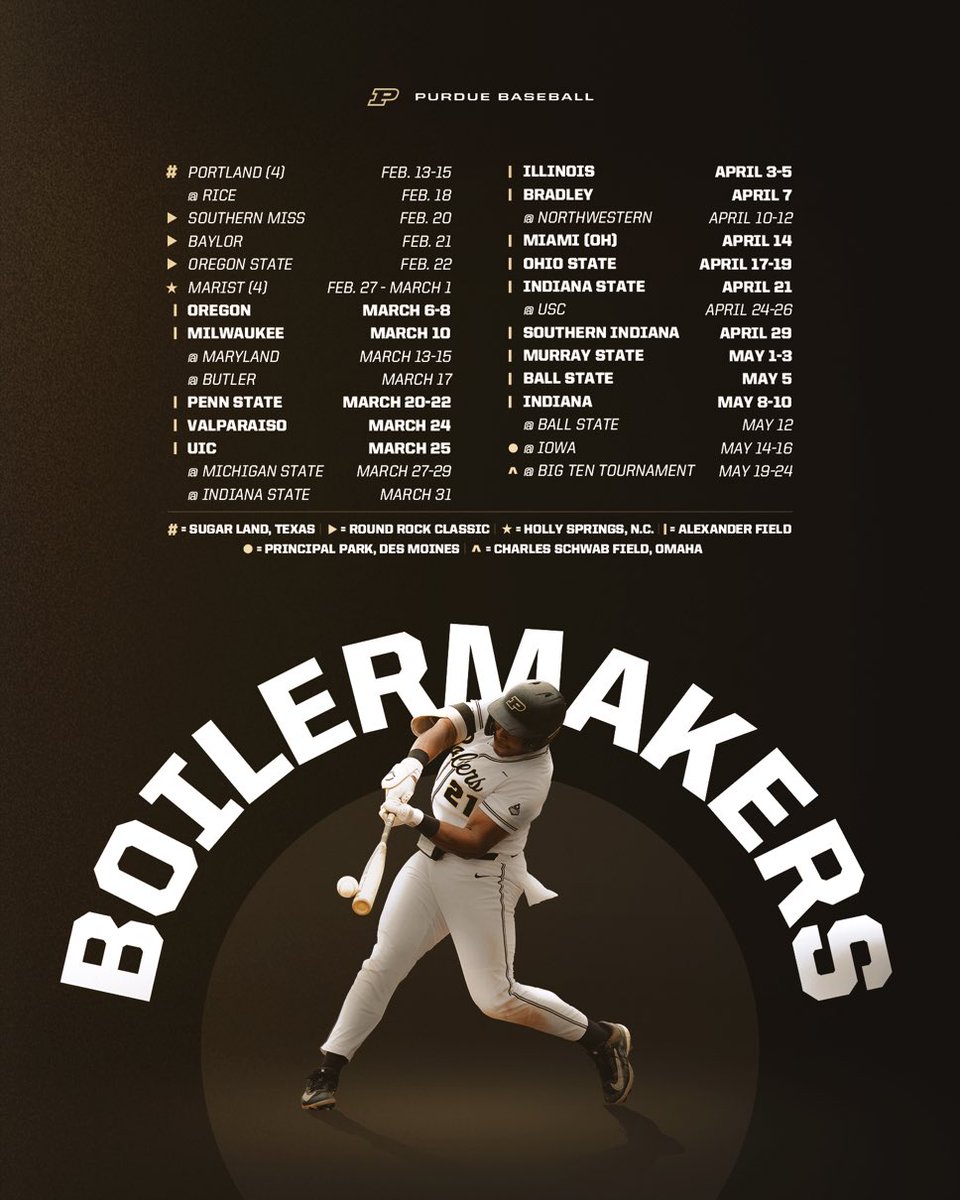 .<a href="/PurdueBaseball/">Purdue Baseball</a> 2026 schedule!

Fun Fact: 29 of 56 games in the state of Indiana