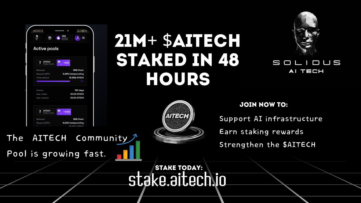 Over 21 million $AITECH tokens have been staked in just 48 hours.

The <a href="/AITECHio/">AITECH</a> Community Staking Pool is growing rapidly &amp; you can complete the momentum by joining to support AI infrastructure &amp; earn rewards while strengthening the $AITECH ecosystem.

stake.aitech.io