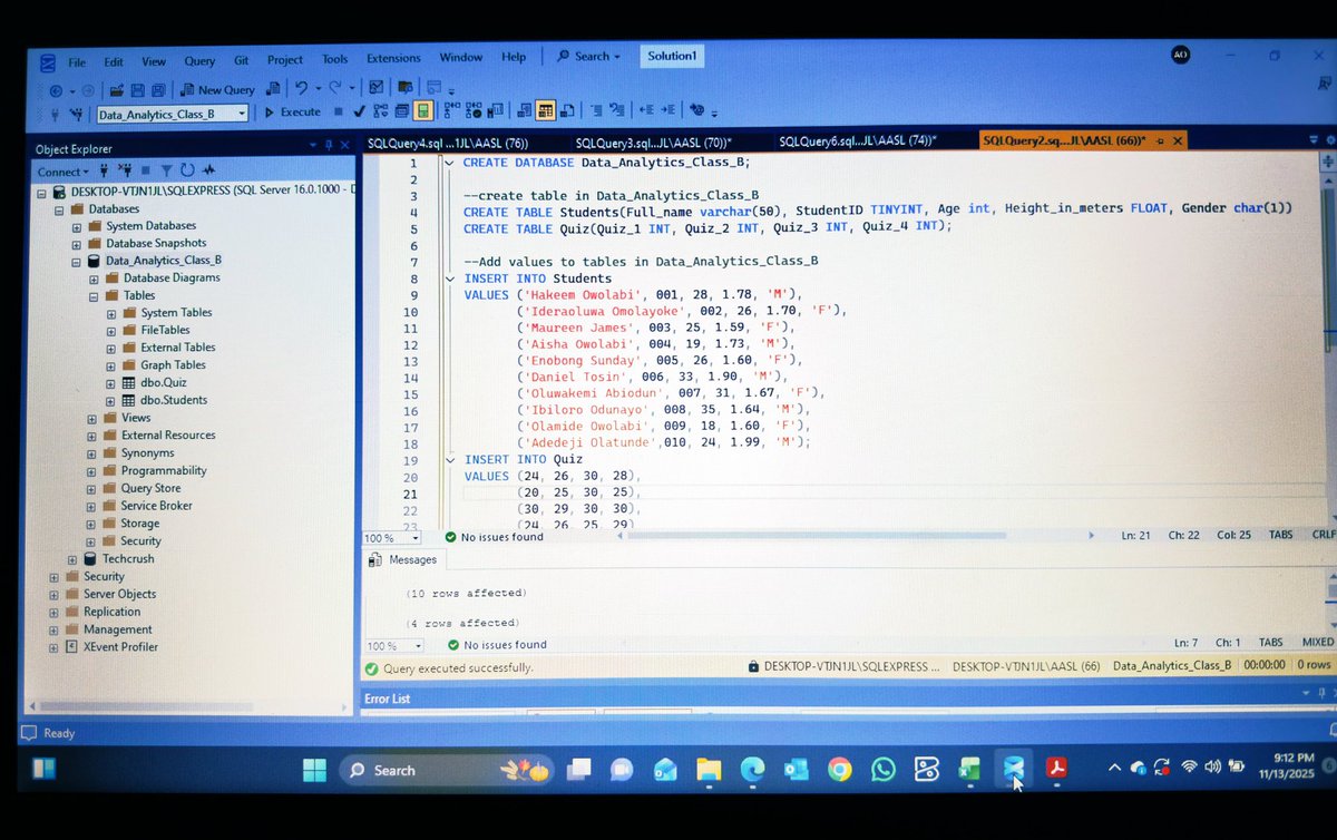 ade_hakeem1's tweet image. It’s been a month learning Data Analysis; from Excel magic to SQL queries! 
Loving every bit of the growth and curiosity this journey brings. 🚀
#DataAnalytics #Excel #SQL #Learning #techcrushcohort4 @TechCrushHQ