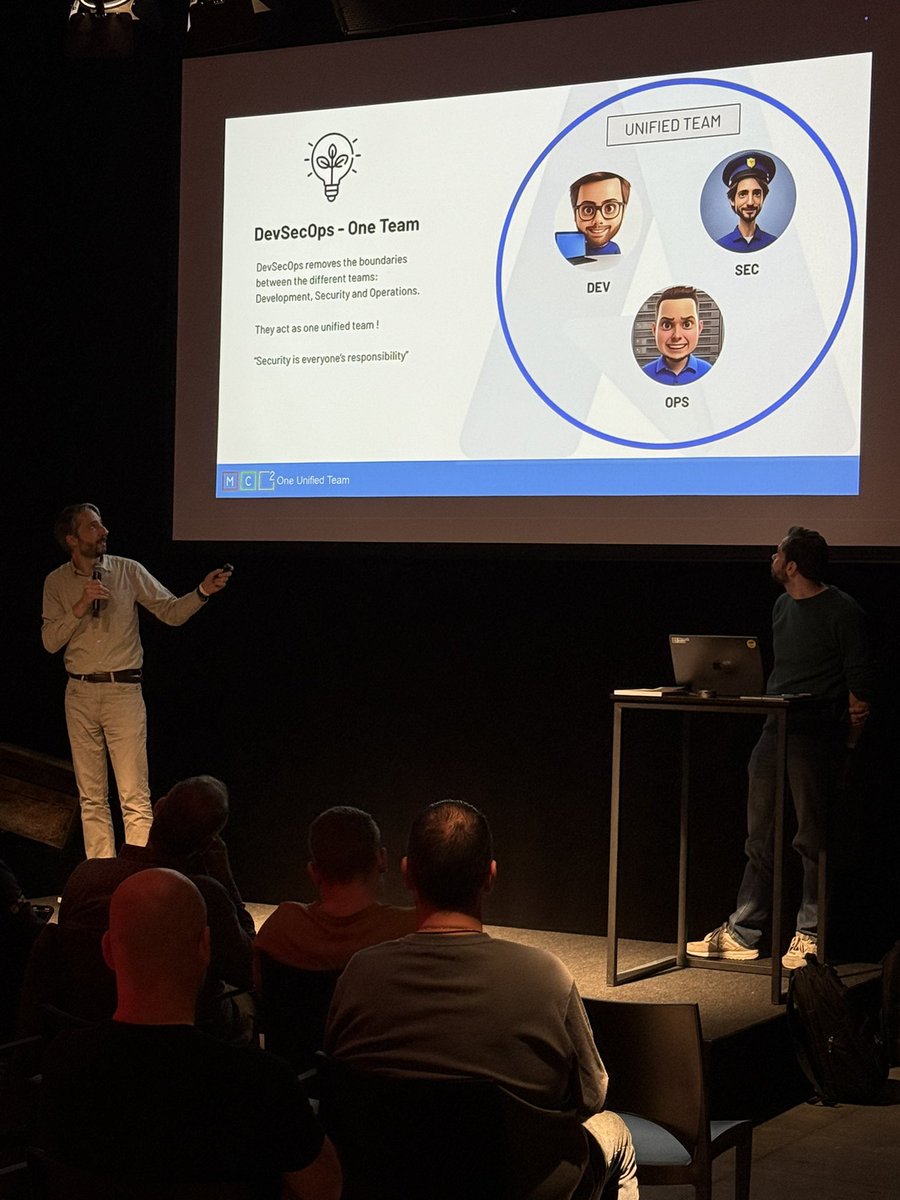 mc2mcbe's tweet image. In the last session of the evening Patrik Soderstrom and Johan Soetewey talking about ClickOps to DevSecOps

#MC2MC #MC2MCLive #Community #CommunityPower #Microsoft #Azure #Security #M365