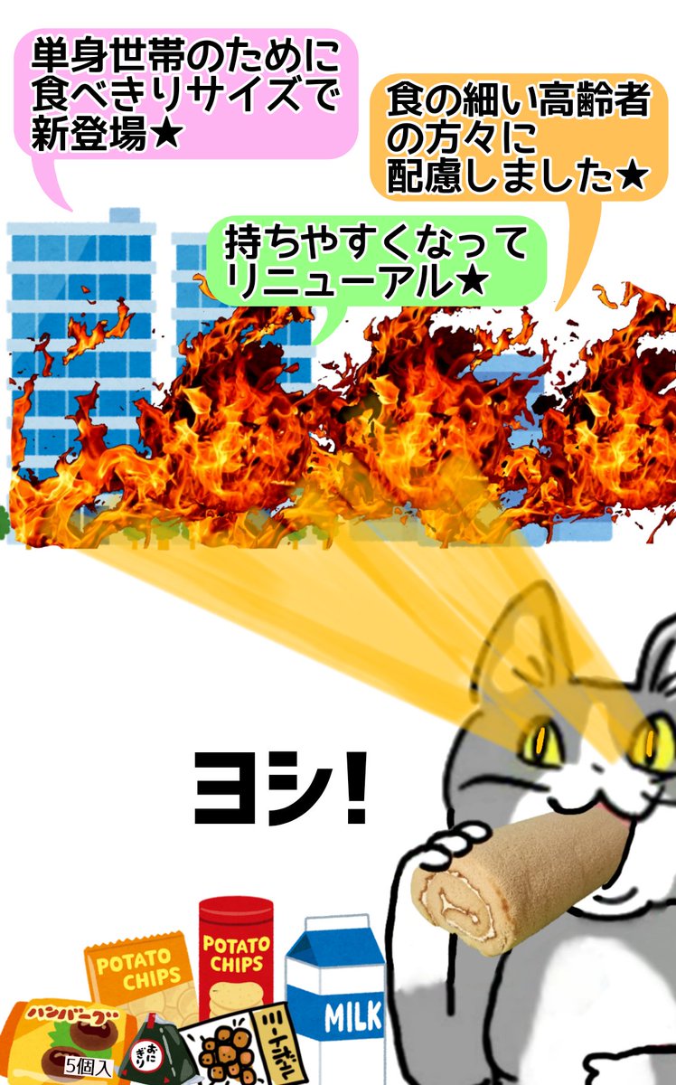 消費者のことを想っている風に内容量をサイレント削減する食品メーカーにご立腹のメタボ猫パイセン #現場猫