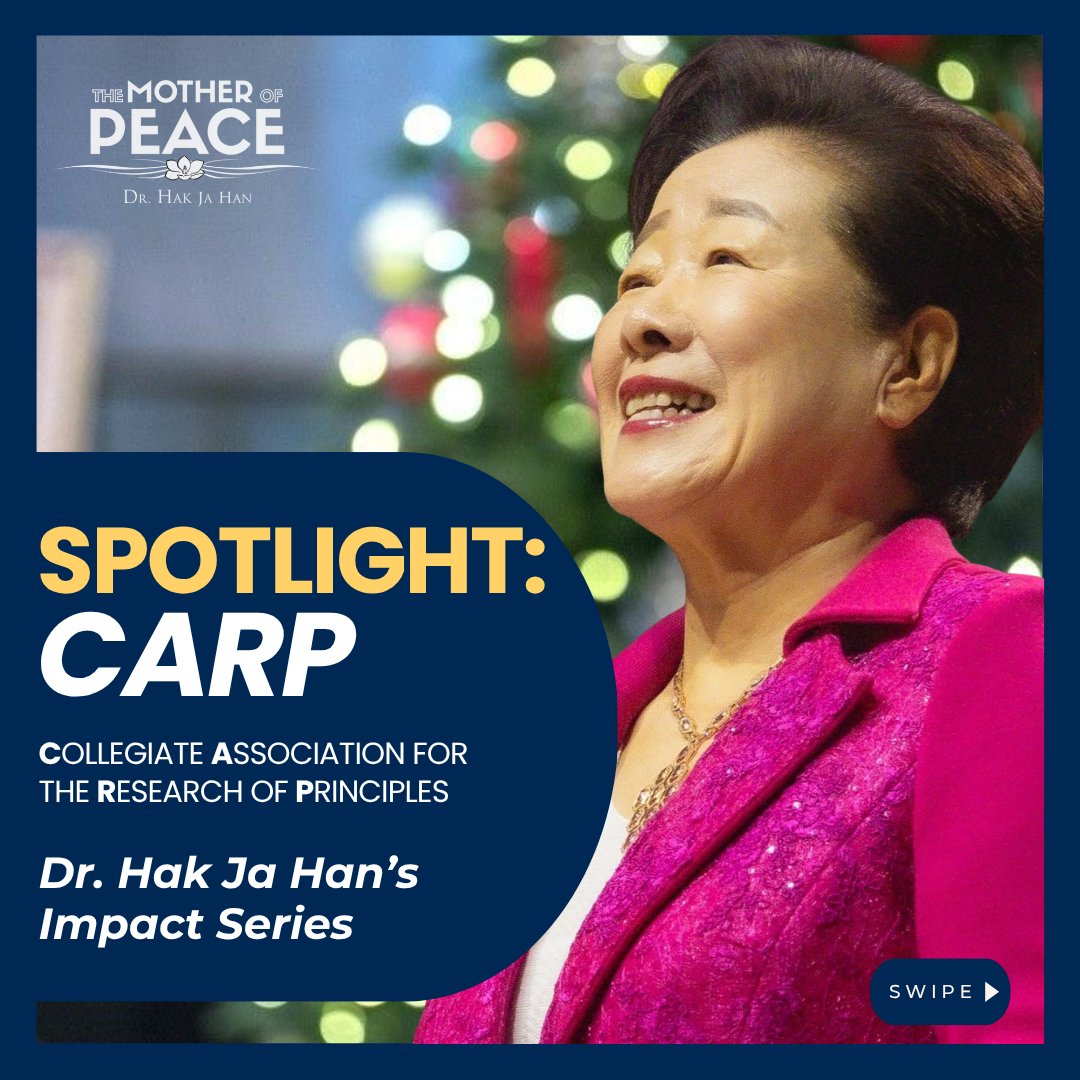 FamilyFedUsa's tweet image. ✨ Spotlight: CARP - Dr. Hak Ja Han’s Impact✨

Co-founded by Dr. Hak ja Han, the Collegiate Association for the Research of Principles (CARP) has been nurturing a generation of college students who live for the sake of others.

Since 1966, CARP has inspired youth to become moral…