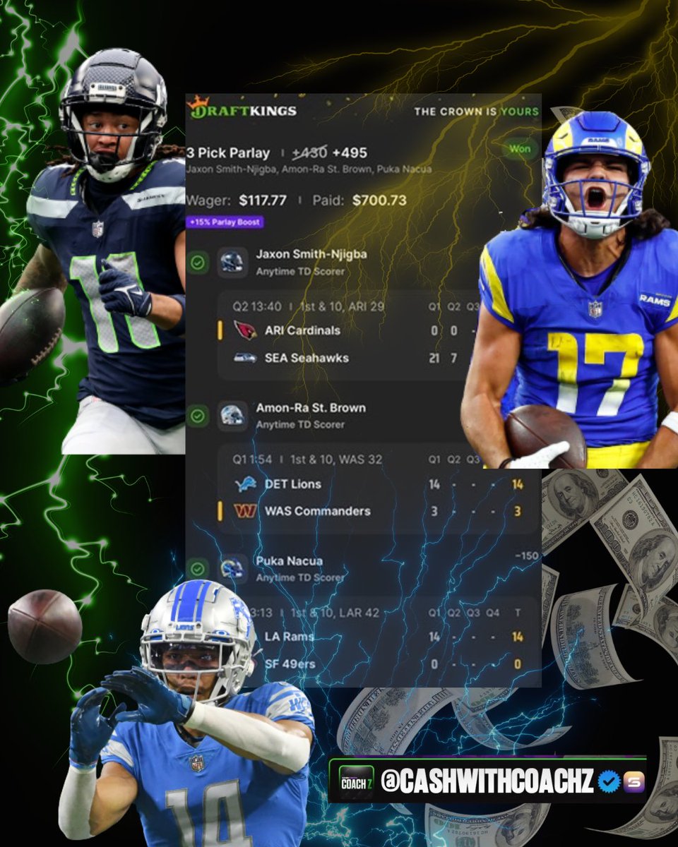 CapturedLines's tweet photo. Dropped my first graphic for @CashWithCoachZ and this one HIT. ⚡️🔥
New brand. New visuals. Same winning energy.
Got a slip you want turned into something clean?
Send it my way. DM open. 🟢
#GamblingTwitter #NFLTwitter https://t.co/kS6SAPClwx