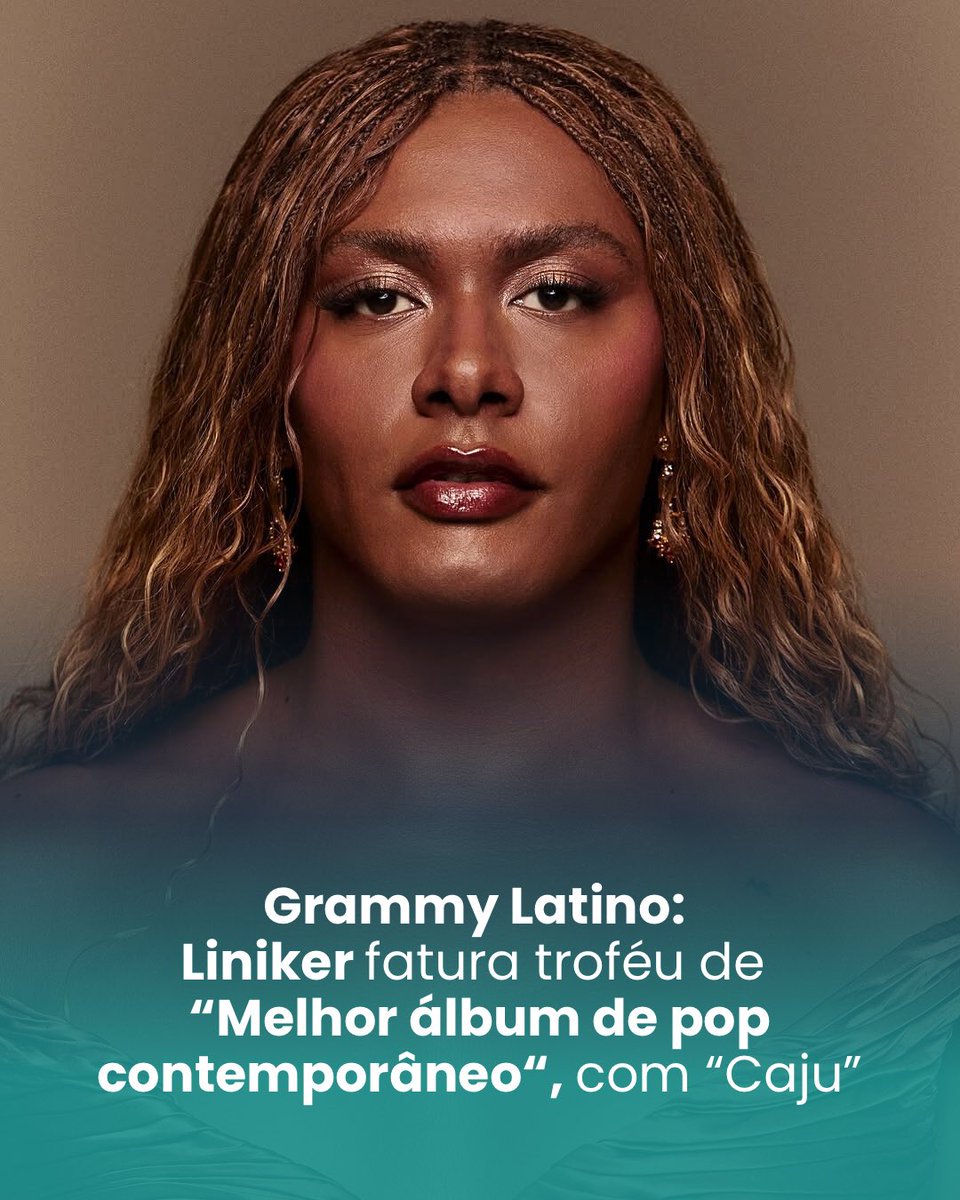 CentraldaMPB's tweet photo. VITORIOSAAA 🏆 #Liniker ganhou o terceiro Grammy da noite (o quarto da sua carreira). Será que teremos mais na cerimônia principal? 

Caju ganhou 7 indicações, sendo 3 delas nas categorias principais (Álbum do Ano, Gravação do Ano e Canção do Ano). 

#LatinGRAMMY 
@Liniker #mpb https://t.co/qoNA8quZCx