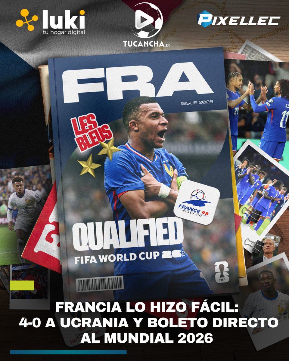 Los campeones del 2018 no fallaron: 4-0 a Ucrania y clasificación directa al Mundial 2026 💥⚽
Con Mbappé a la cabeza, los franceses llegan como uno de los grandes favoritos.