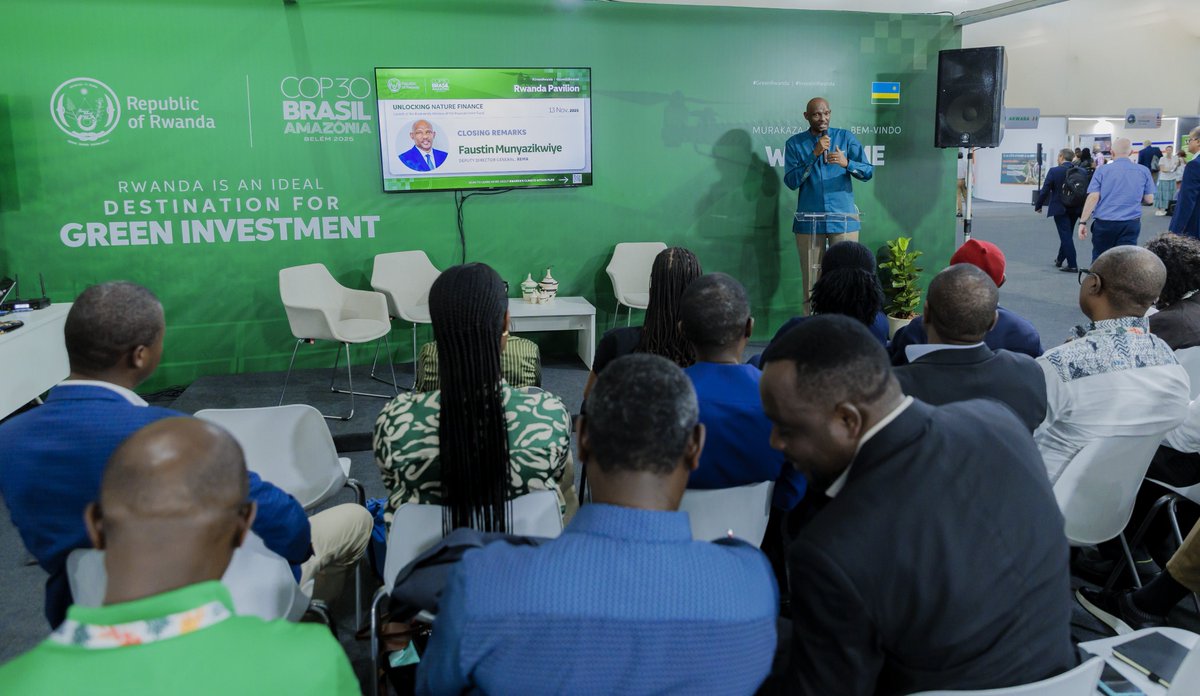 primebc1's tweet photo. Happy to have our very own @adelinecyuzuzo representing Prime Biodiversity Conservation at the launch of the Biodiversity Window under the theme “Unlocking Nature Finance” at #COP30 in Belém, Brazil 🇧🇷.

She highlighted our conservation work in @Gishwati_Mukura National Park, showcasing how local action drives global impact. #GreenRwanda