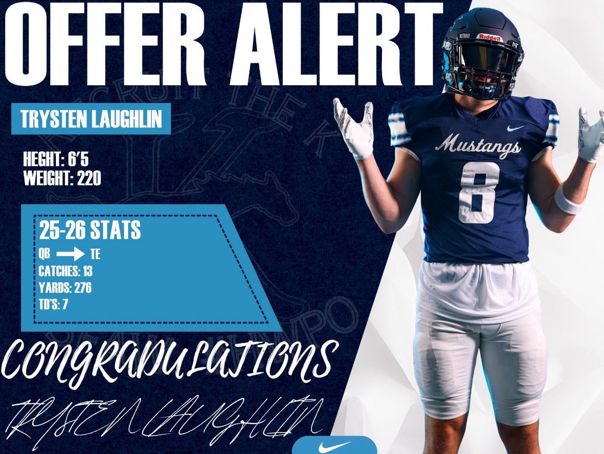 KHSMustangFBall's tweet photo. Congratulations to @TrystenLaughlin on picking his 9th offer from @NMStateFootball
#SFAW #HWPO #NoExcuses #Believe #KingwoodALLIN #ReloadandRetool #WeWillWin #BAMN https://t.co/1nn4ZgCyJZ