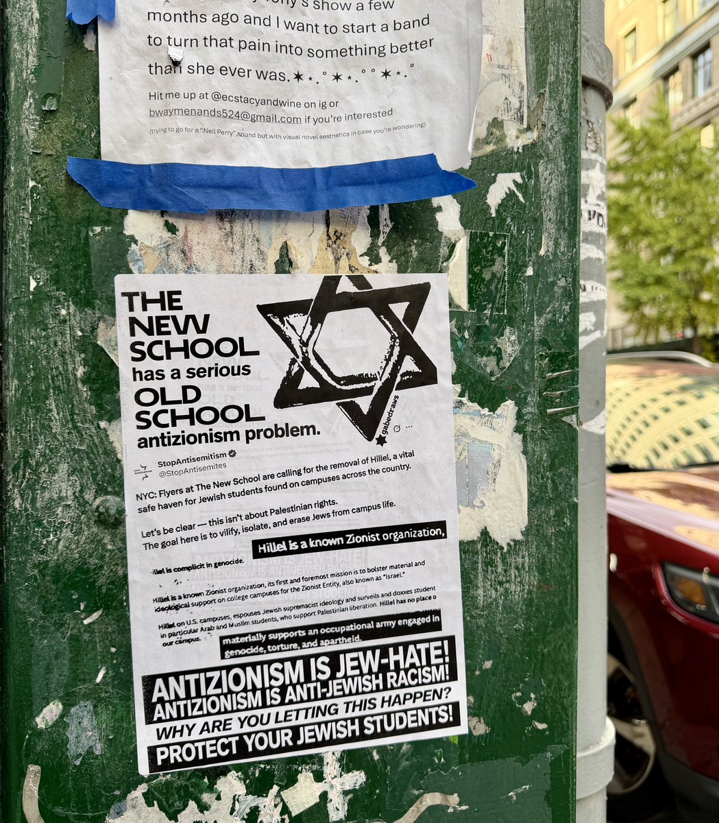 Hey, .<a href="/TheNewSchool/">The New School</a>—what the FFFK? Why are you fundamentally unable to protect your Jewish students from this kind of harassment and abuse? ✡︎ For over two years you’ve been looking the other way (at best). What an embarrassment. 😡 
<a href="/AAAntizionism/">Academics Against Antizionism</a> <a href="/adam_louis52328/">Adam Louis-Klein</a> <a href="/OzAmichai/">OzMaoz🎗️</a>