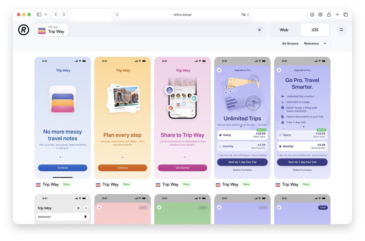 Today, my app - Trip Way, was launched on the <a href="/referodesign/">Refero</a> 🥳 Appreciate it so much!