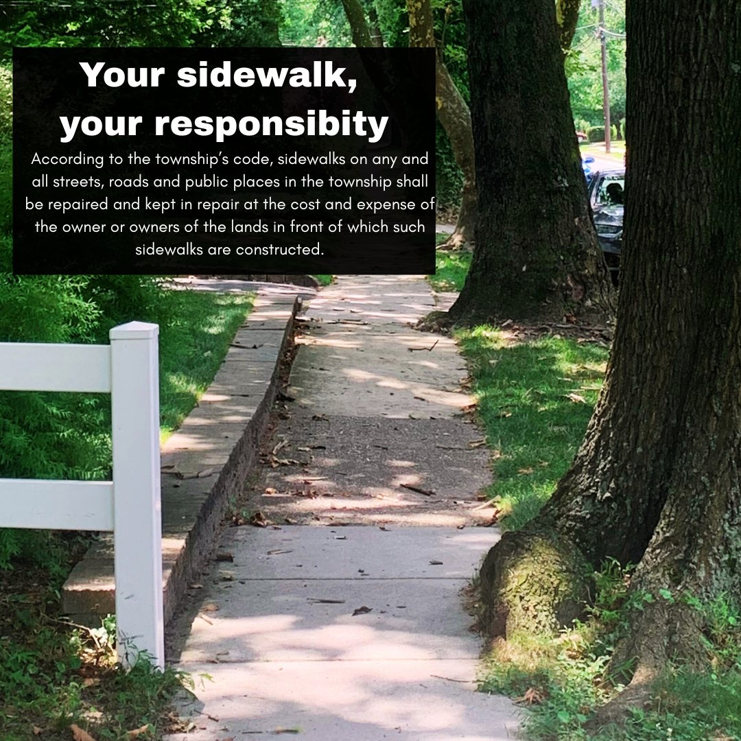 Help keep our sidewalks traversable for pedestrians. Be sure to maintain your abutting sidewalk to ensure people and pets can pass safely.

Learn more by reading township code §155-22. ecode360.com/46109356#46109…