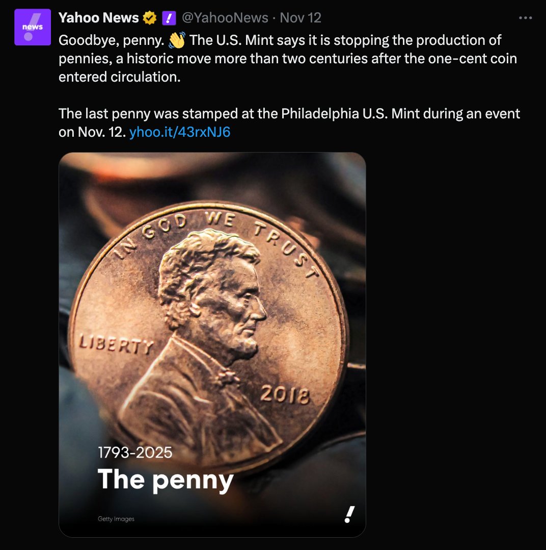the penny died doing what it loved most: losing value.