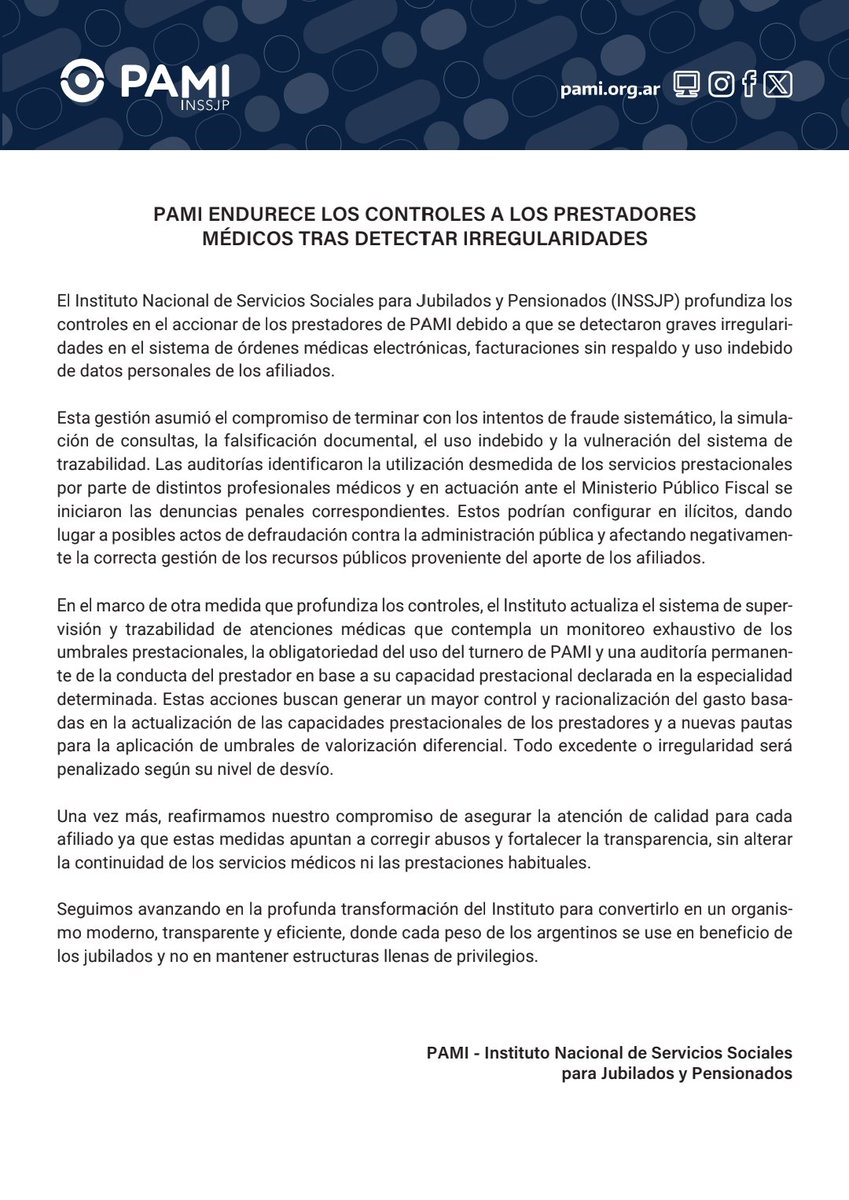 PAMI ENDURECE LOS CONTROLES A LOS PRESTADORES MÉDICOS TRAS DETECTAR IRREGULARIDADES
