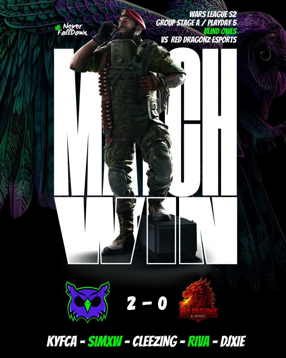 BlindOwlsGG's tweet image. Choose Blind Owls, a fast and efficient service if you want to win faster your matches 🦉

🗺 7 - 0 on Border
🗺 Forfait on Bank

GGs to Red Dragonz Esports 🤝

#NeverFallDown