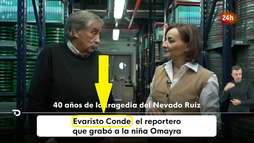 Este señor fue reportero gráfico de TVE durante 39 años. Hoy le entrevistan en el <a href="/telediario_tve/">Telediarios de TVE</a> y el rótulo no puede ser más desafortunado al confundir su apellido.
Se trata del gran Evaristo Canete, no Evaristo Conde.
<a href="/PepaBueno/">Pepa Bueno</a> <a href="/AlexHerranz/">Alejandra Herranz</a> <a href="/rtvenoticias/">RTVE Noticias</a> <a href="/rtve/">RTVE</a> <a href="/Josepablo_ls/">José Pablo López</a>