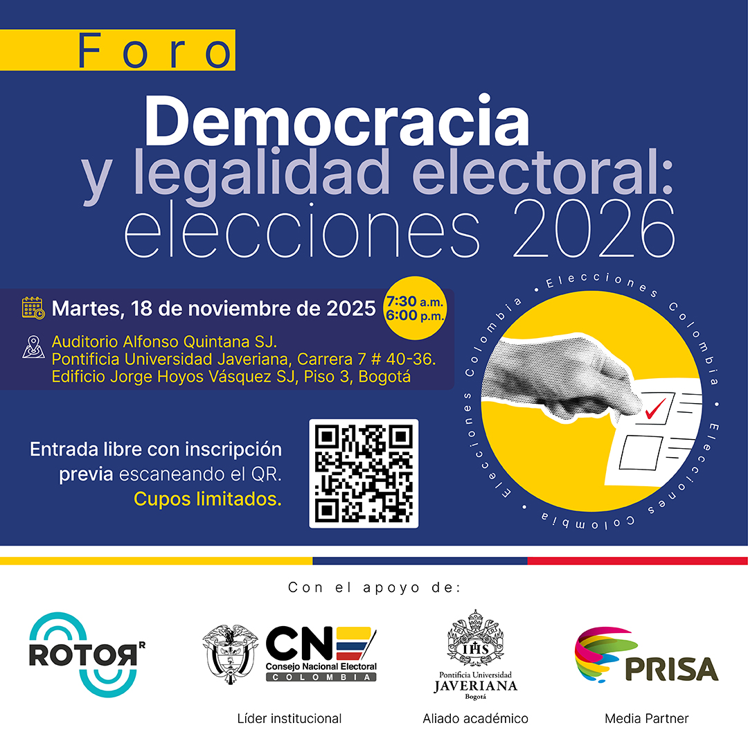 La democracia no se construye cada cuatro años, se construye cada día... con cada voto informado, con cada conversación que fortalece la legalidad.

Acompáñanos en el foro “Democracia y legalidad electoral: elecciones 2026”, el próximo 18 de noviembre desde las 7:30 am en la